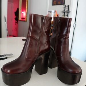 Jeffrey Campbell Brown Platform Boots with Chunky Heel